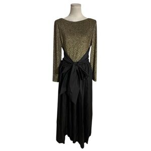 VTG En Francais Huey Waltzer Black Metallic Gold Satin Long Formal Gown Dress 12